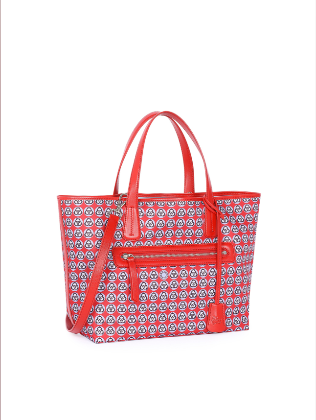 Nylon and Leather Tote Handbag Red